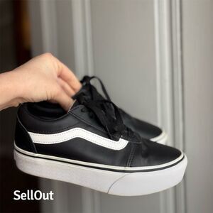 Vans Women's Ward Platform Sneakers Black/White Faux Leather Size 5.5  Lace Up